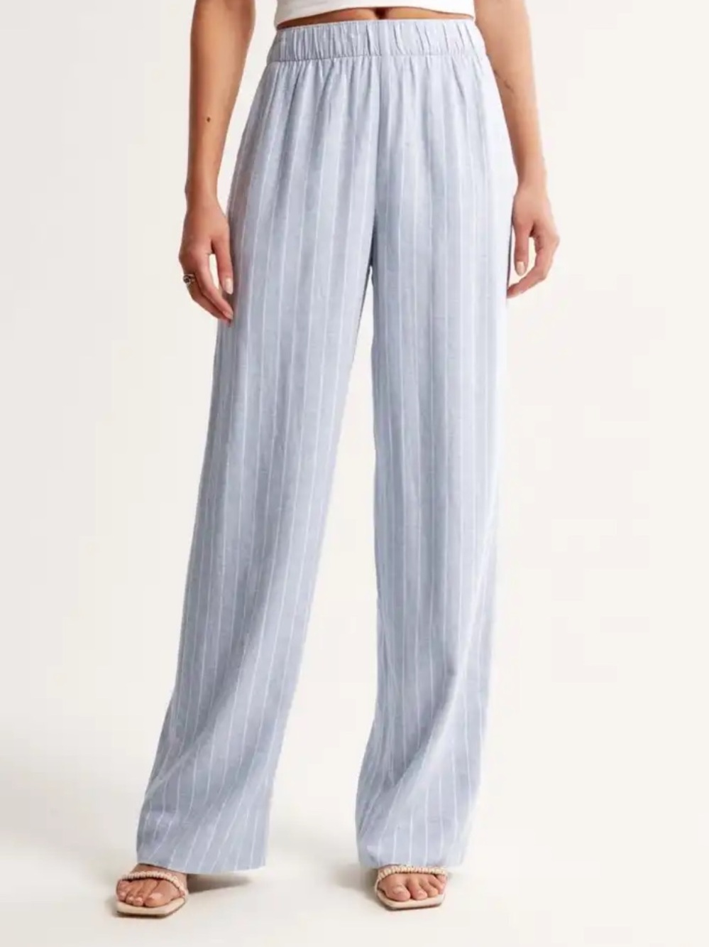 Abercrombie Striped Linen Wide-Leg Pants in Light Blue size Medium